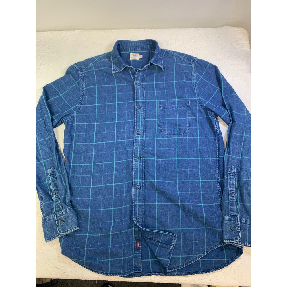Faherty Men Blue Windowpane Plaid Cotton Button Down Shirt Long Sleeve Size M